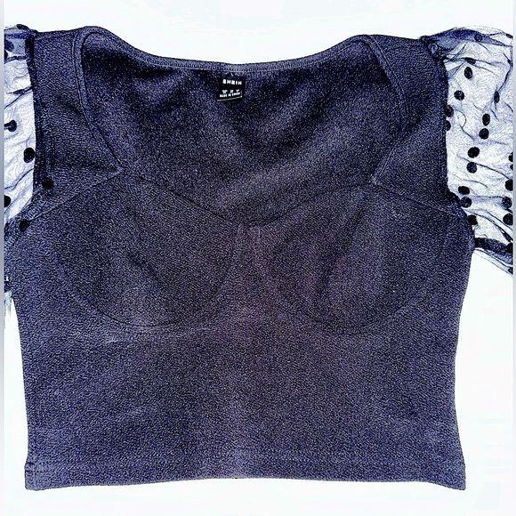 SHEIN Corset Mesh Lantern Sleeve Crop Top - Picture 5 of 5